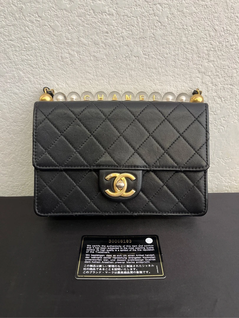 99新 Chanel/香奈儿 香奈儿 黑金珍珠woc 30开/7651／青柠
