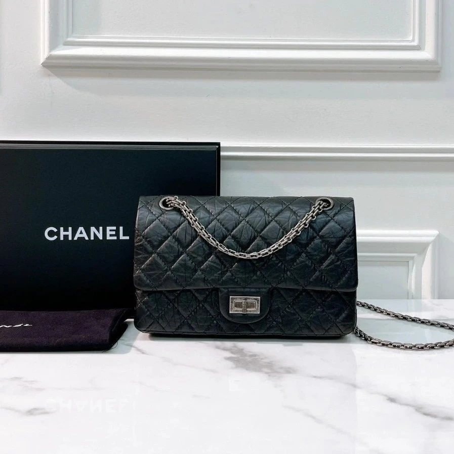 99新 Chanel/香奈儿 香奈儿/2.55 银扣链条单肩斜挎包/7087／青柠