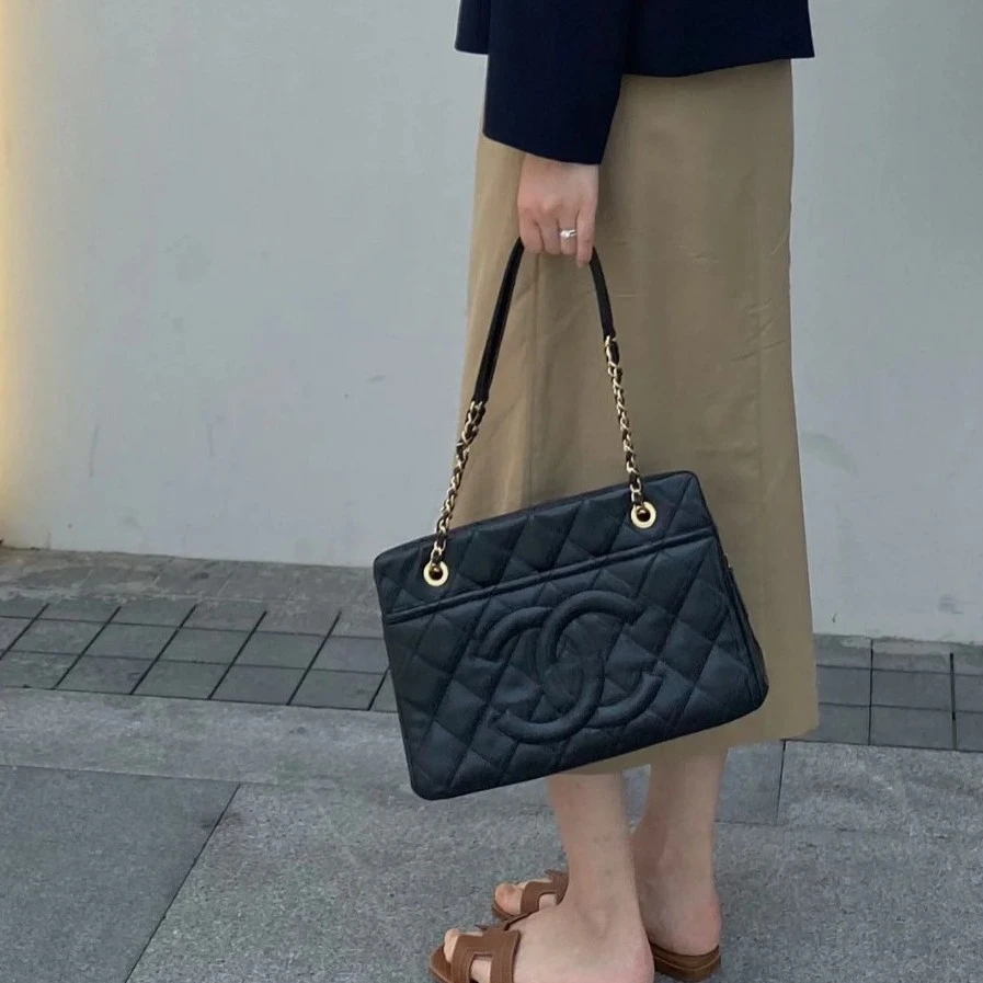 99新 Chanel/香奈儿 香奈儿Gst黑金小号单肩斜挎包包/3651青柠