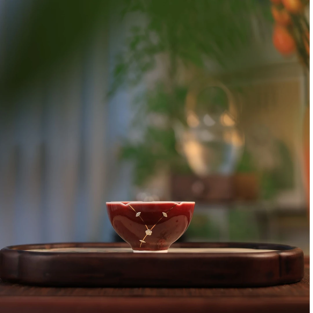 郎红焗钉主人杯陶瓷中式家用茶杯品茗杯单杯中式陶瓷茶杯釉里红