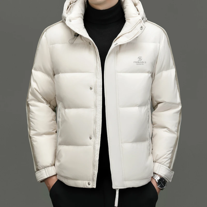 冬季阿玛尼男士保暖羽绒服可脱卸帽时尚潮流印花青年外套加厚防寒