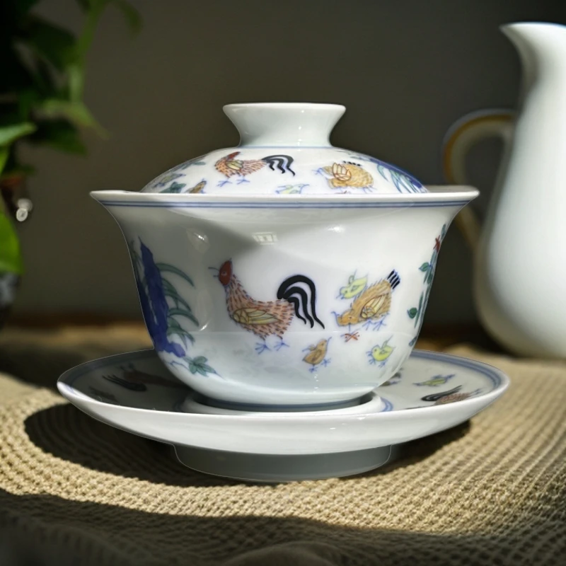 成化斗彩鸡缸杯三才盖碗景德镇纯手工手绘复古官窑陶瓷泡茶碗