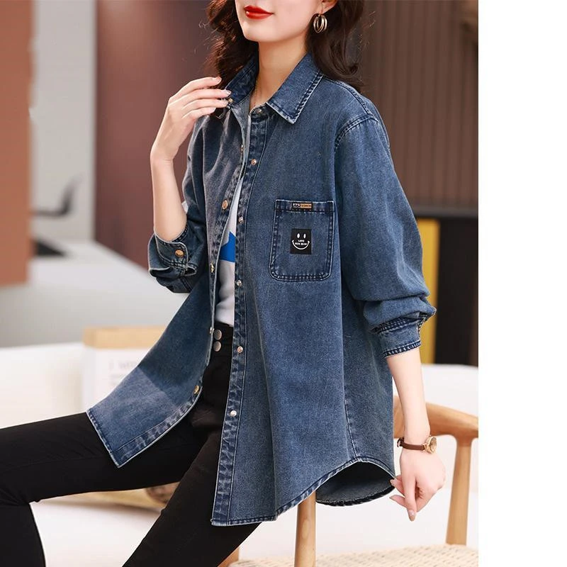 牛仔衬衫女大码外套早春2025新款欧货洋气上衣服开衫叠穿休闲衬衣