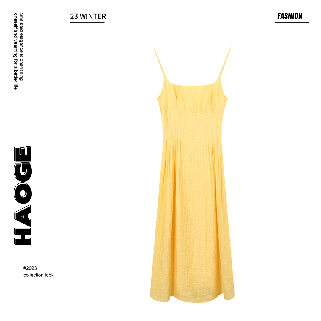 【千寻严选】C4LYQ1306A时尚温柔气质纯色无袖吊带连衣裙A字中长裙