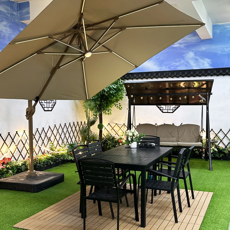 户外遮阳伞庭院伞花园别墅太阳能灯条露台花园罗马室外太阳伞