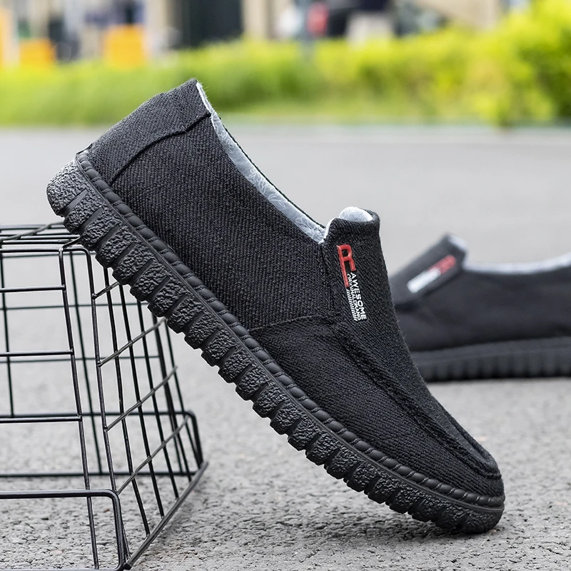 夏季男士老年鞋黑色鞋软底透气一脚蹬懒人休闲鞋老北京布鞋男单鞋