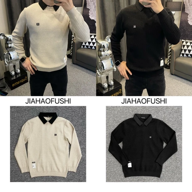 「JIA.HAO」23658男士时尚休闲假两件翻领polo毛衫