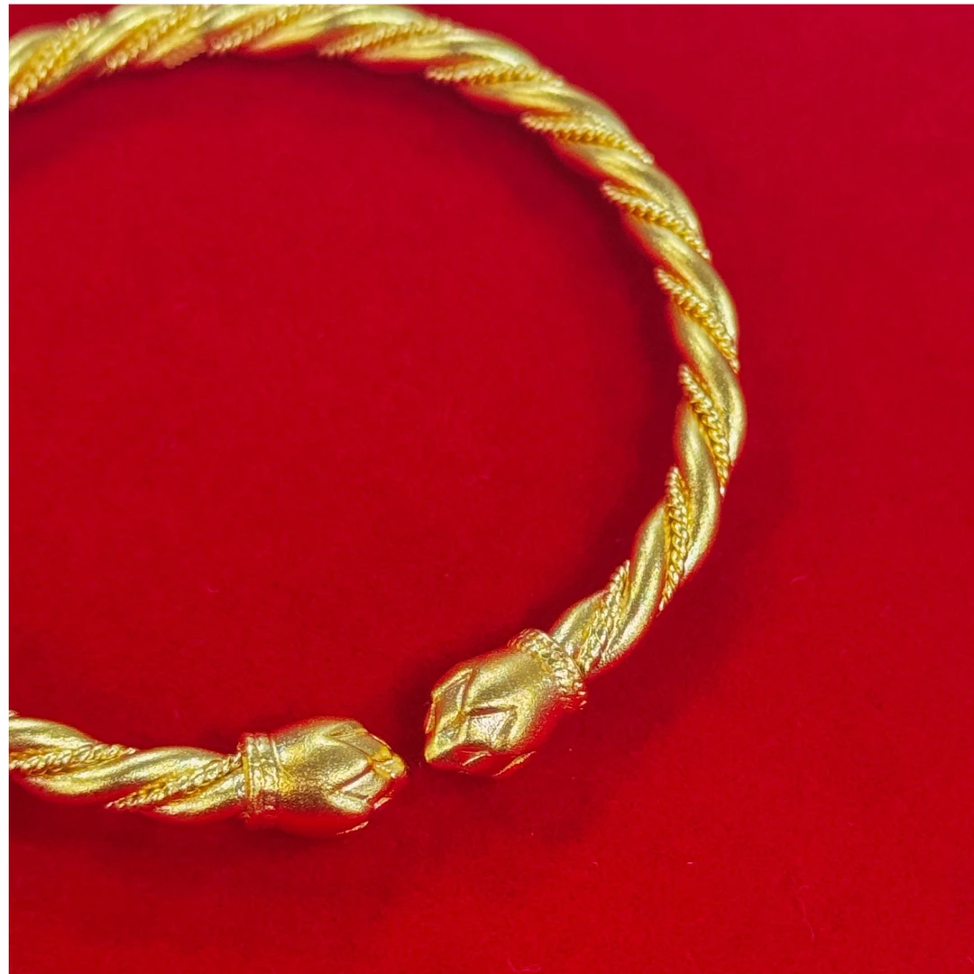 足银手镯 金包了银扭闭麻花开口手镯【GSB019】