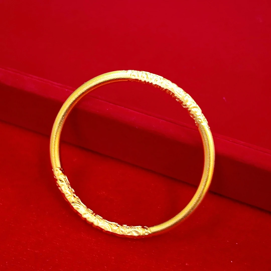 足银手镯 金包了银卷草纹金箍棒闭口实心手镯【GSB061】