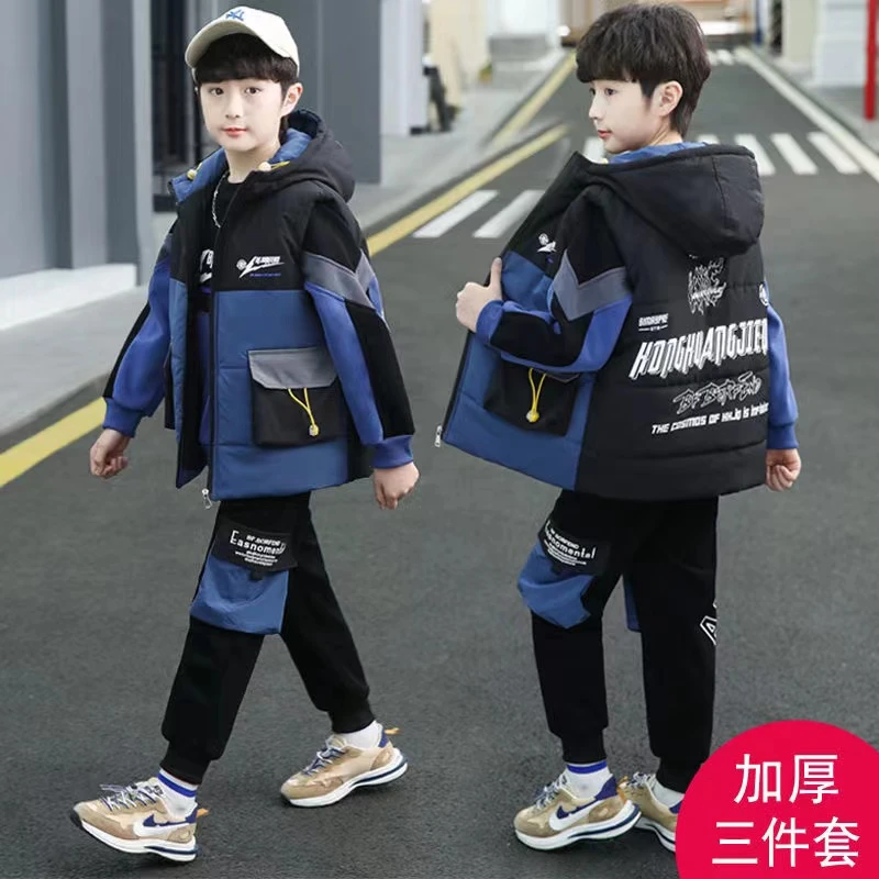 童装童装男童冬季加绒时尚套6-15岁儿童加绒加厚卫衣韩秋冬装