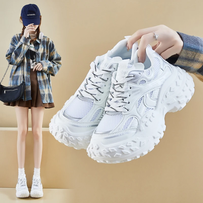 新款网红百搭2024秋季学生跑步运动厚底增高休闲老爹鞋女ins女鞋