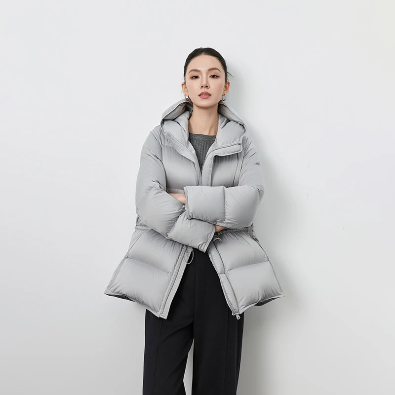 Martian2025冬季新款90白鹅绒抽绳休闲收腰显瘦加厚保暖品质羽绒