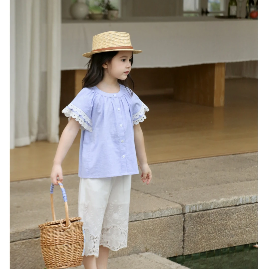 现货【海盐蓝】2024年夏装新款9315女童公主法式甜美时尚衬衫
