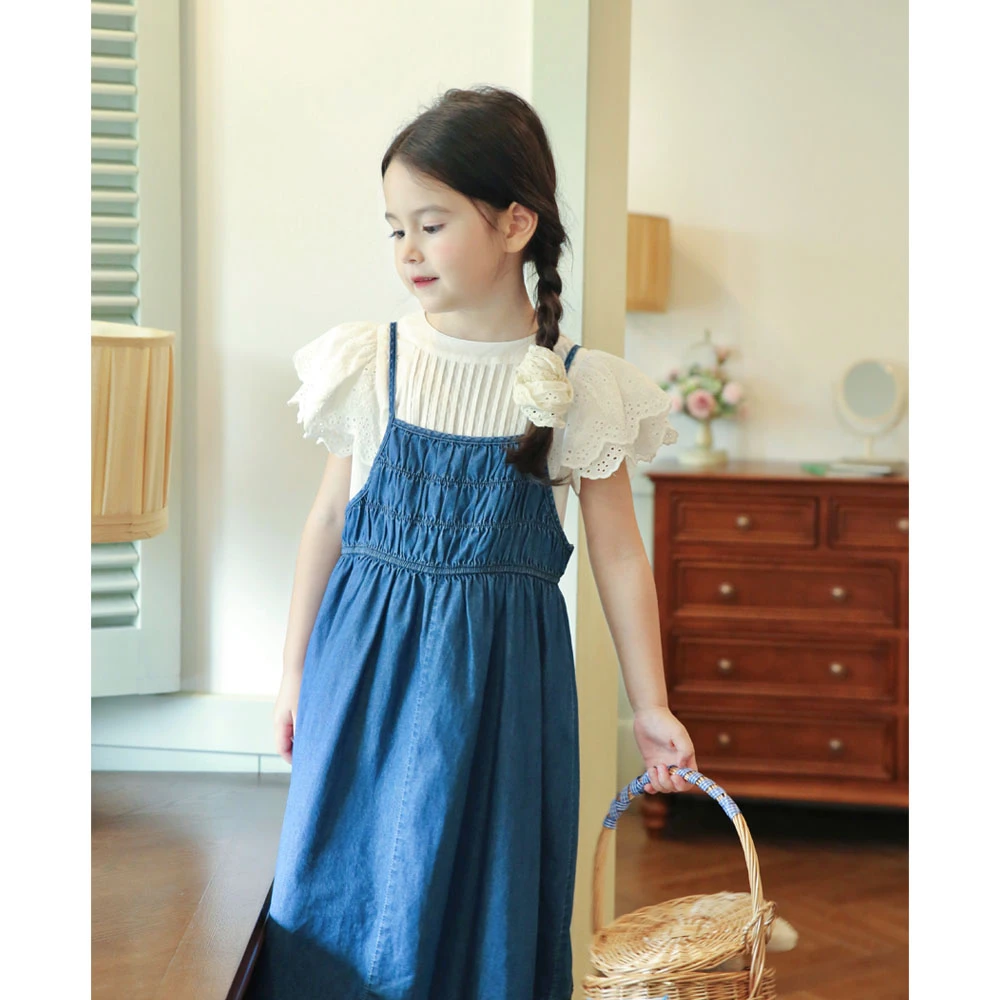 现货【菲娅】2024新款夏装6784女童公主休闲韩版百搭纯棉牛仔吊带裙