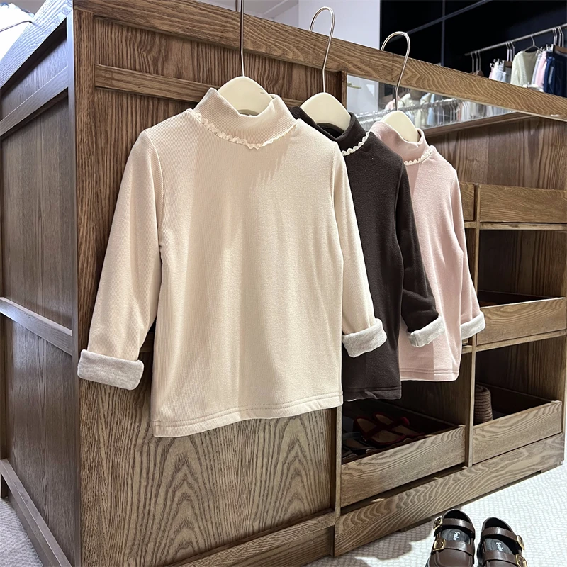 现货【吉朵】双层加厚4293女童中领不加绒长袖百搭T恤阳离子自发热