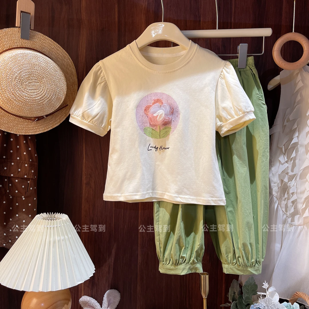 现发【一朵小花T】夏季新款2060女童圆领套头上衣洋气女宝韩版T恤