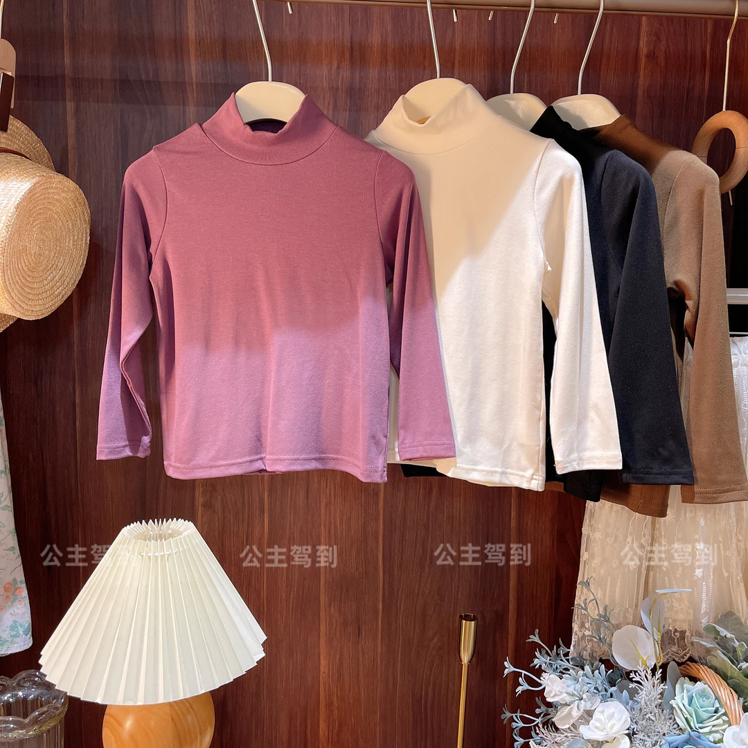 现货【半高领打底衫】儿童9934弹力打底衫女童长袖打底衫宝宝半高领