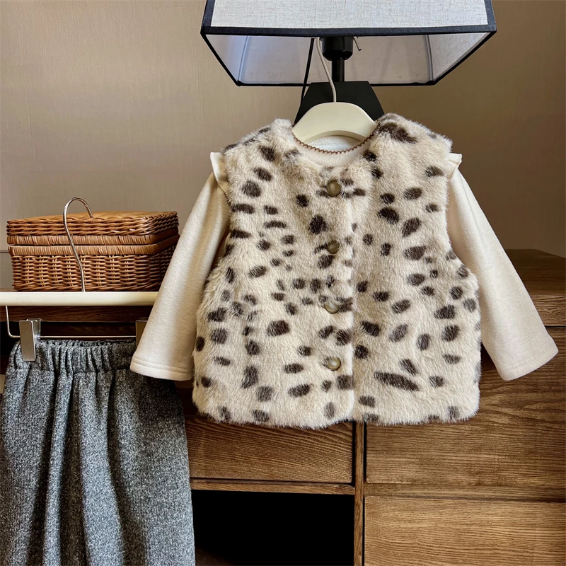 现货【岁禾】4147女童加厚柔软舒适时尚斑点马甲背心2024冬装