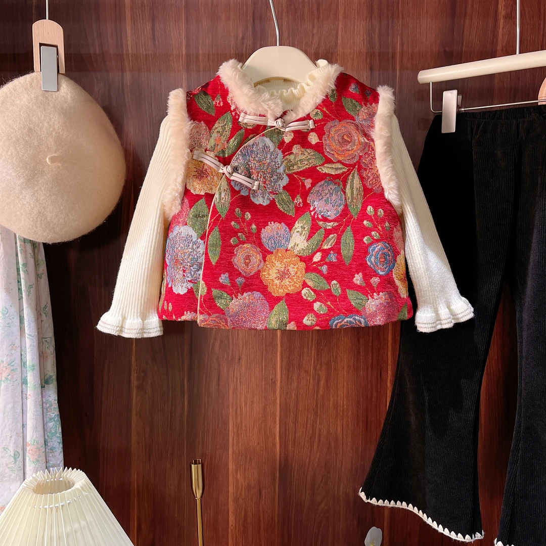 现货【如愿】8307冬季儿童女童中国风拜年服马甲外套汉服古风外套