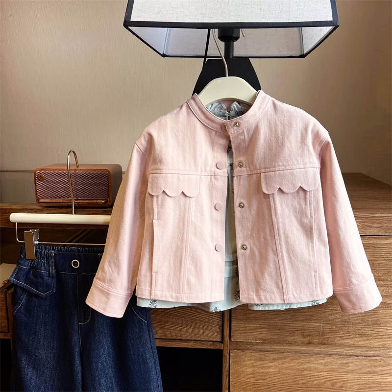 现货【萝蔓】100%棉单层不加绒4221女童风衣外套秋装百搭柔软舒适