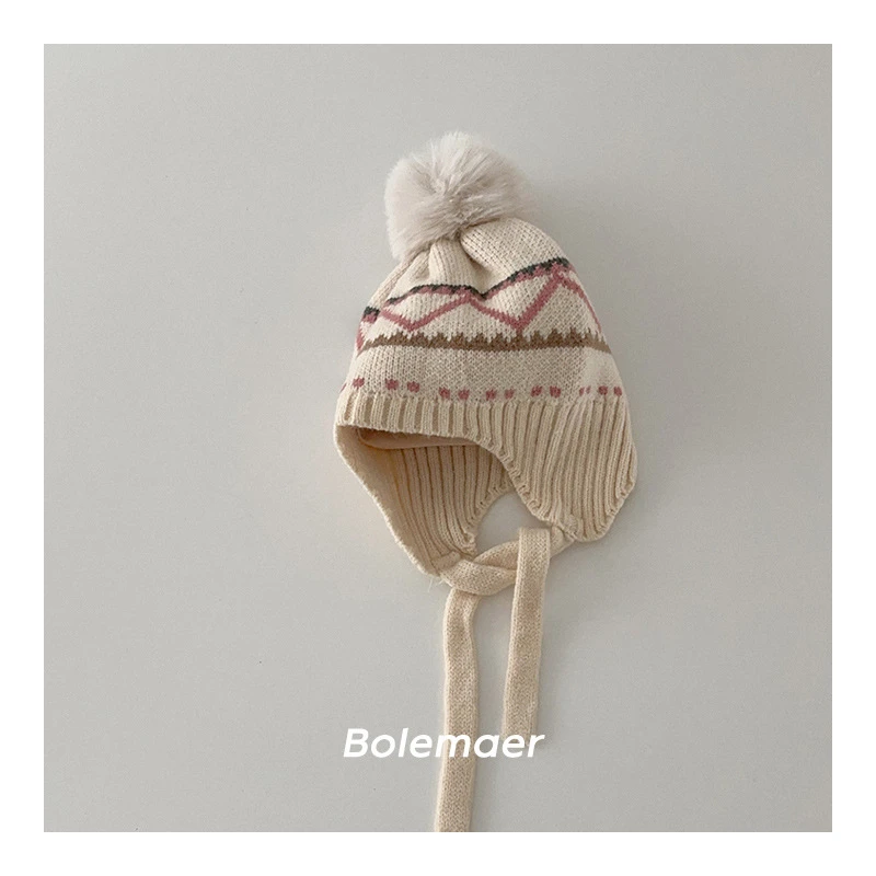 现货4432女宝可爱儿童护耳帽针织帽冬款加厚保暖毛线帽