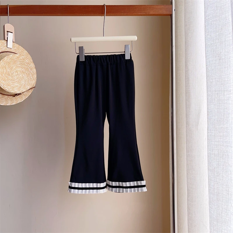 现货【小黑裤】2024夏新款9632女童时尚微喇裤黑色女宝百搭裤子休闲