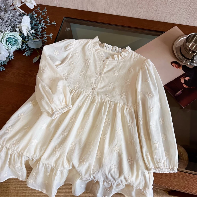 现货【花间】100棉双层连衣裙3256女童春季新款女宝气质甜美长袖裙