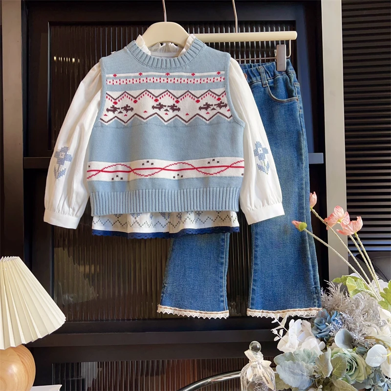 现货【奥赛安】2024秋装新款4941女童百搭洋气针织套头背心甜美马甲