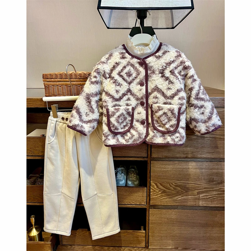 现货【远山紫】夹棉加厚4160女童羊羔绒棉服外套保暖洋气复古冬款
