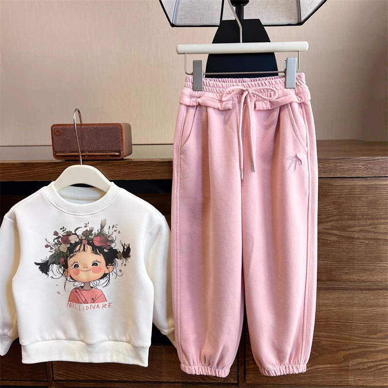 现货【珍珠结】长裤萝卜裤2024秋装4199女童单层外穿百搭甜美卫裤