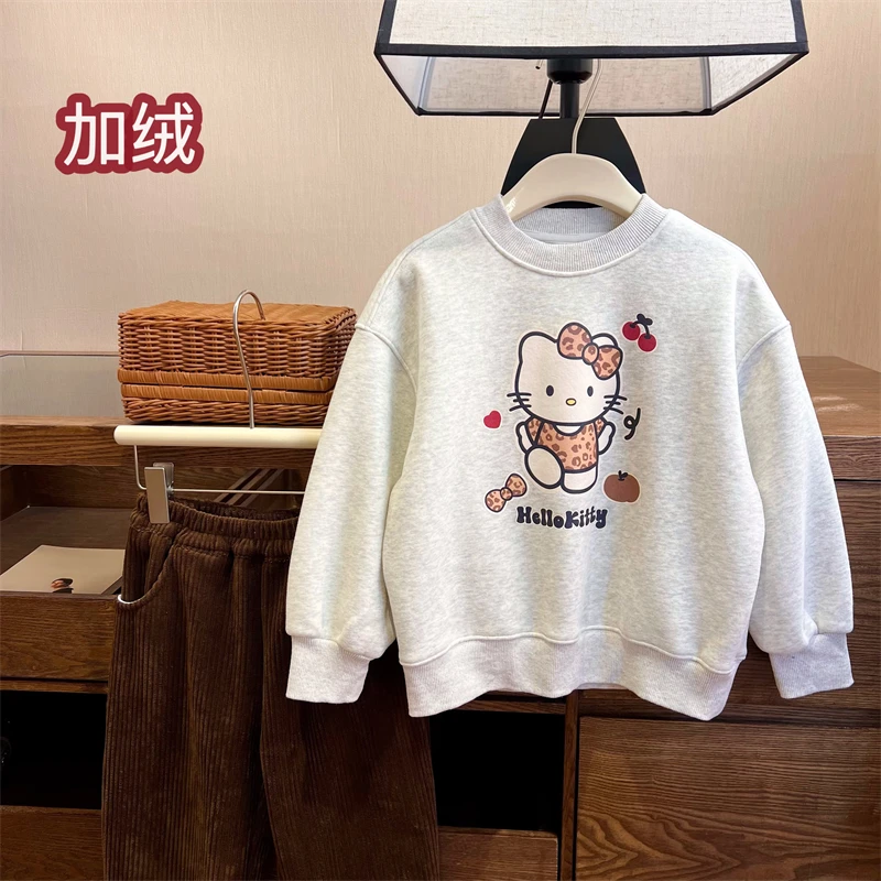 现货【凯蒂猫卫衣】加绒加厚4132女童软糯无弹力冬款卡通百搭卫衣
