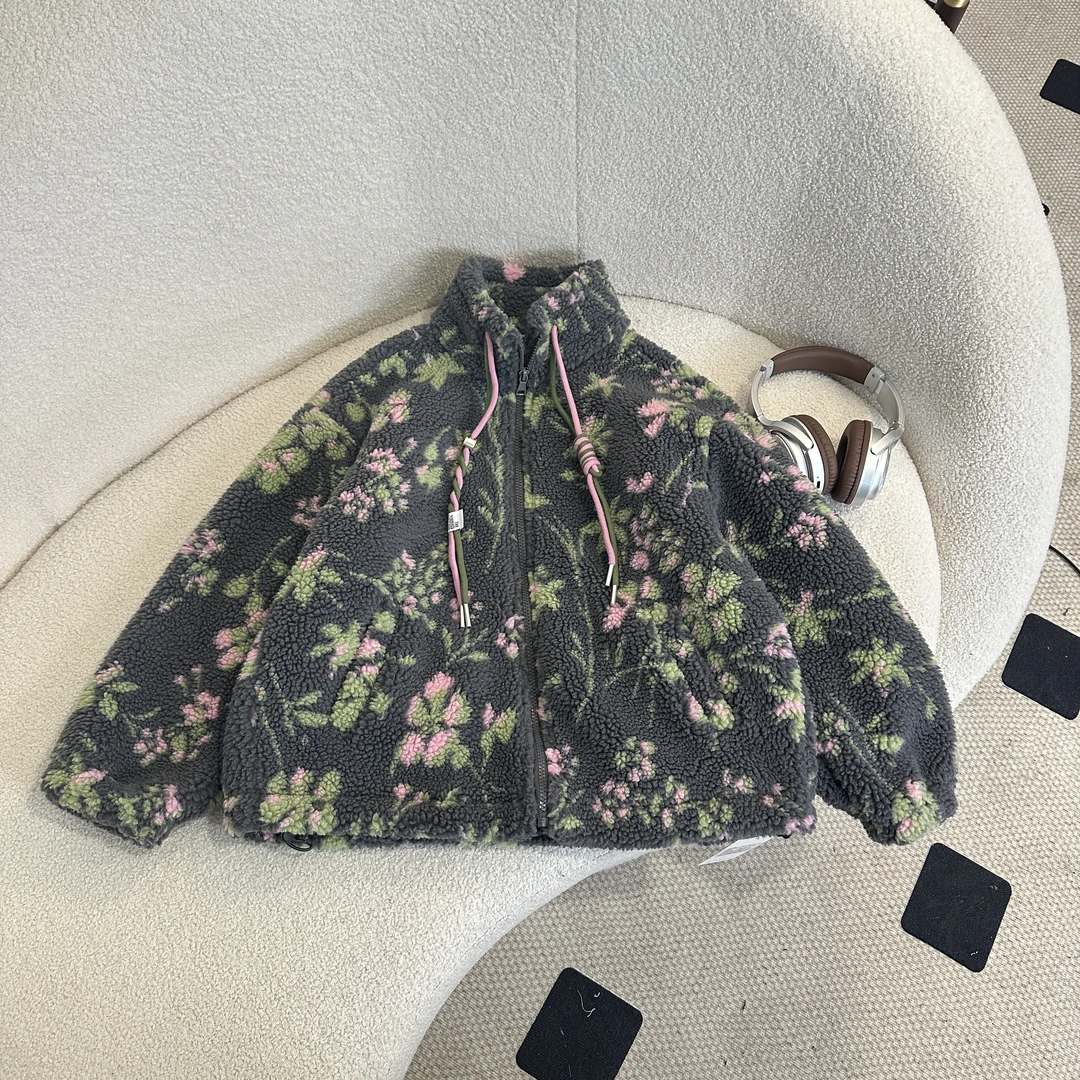 【2024冬款新品】青少年时尚百搭宽松满印小花外套HWD096