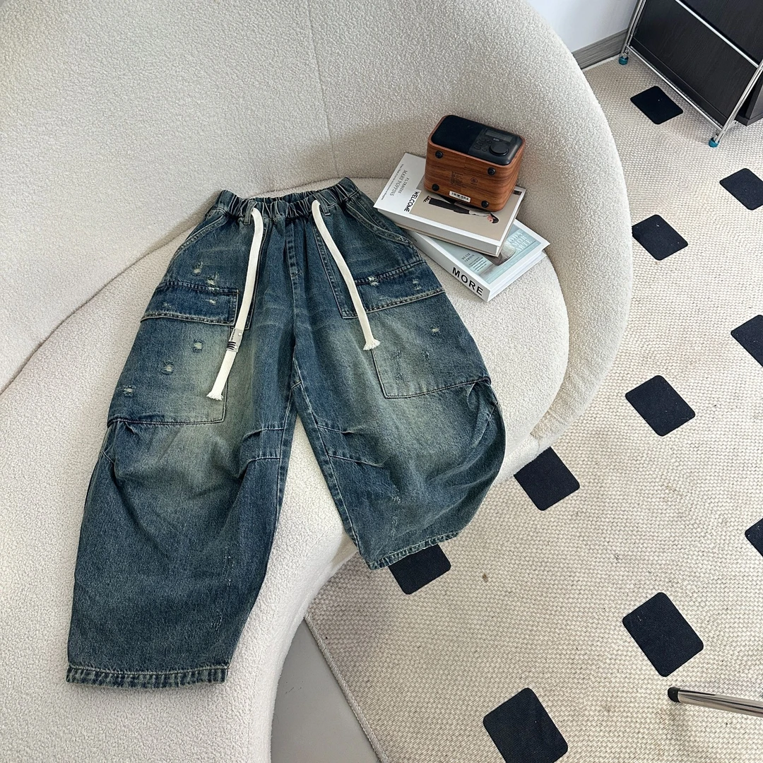 【2024秋季新品】青少年秋季时尚宽松工装老爹牛仔裤HWQ023