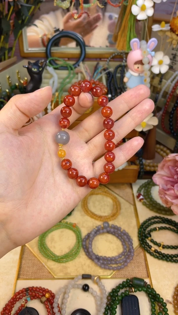 【闪购商品】南红玛瑙手串18K金镶嵌南红