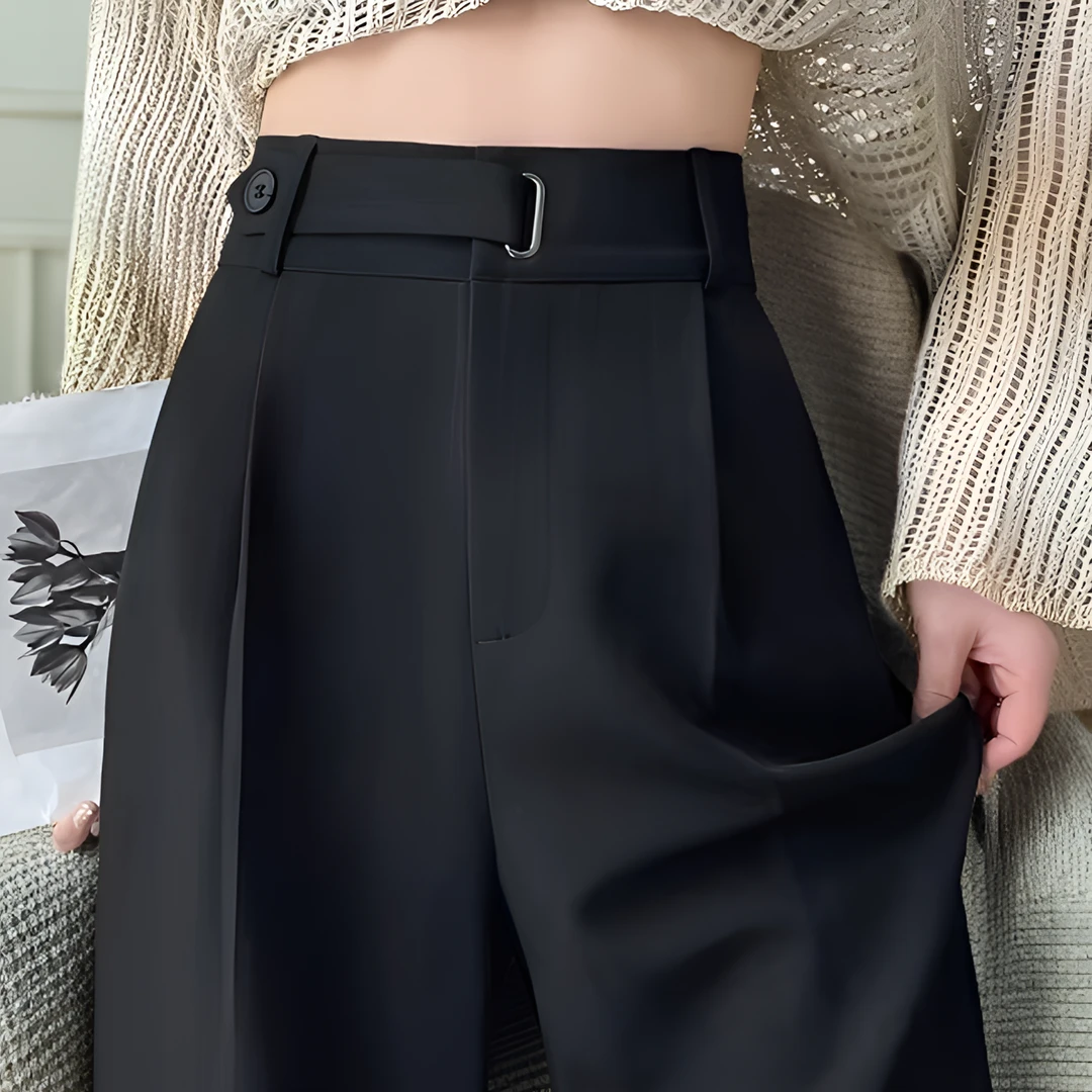 2025秋季窄版阔腿裤女高级垂感黑色百搭大码高腰显瘦西裤女秋季