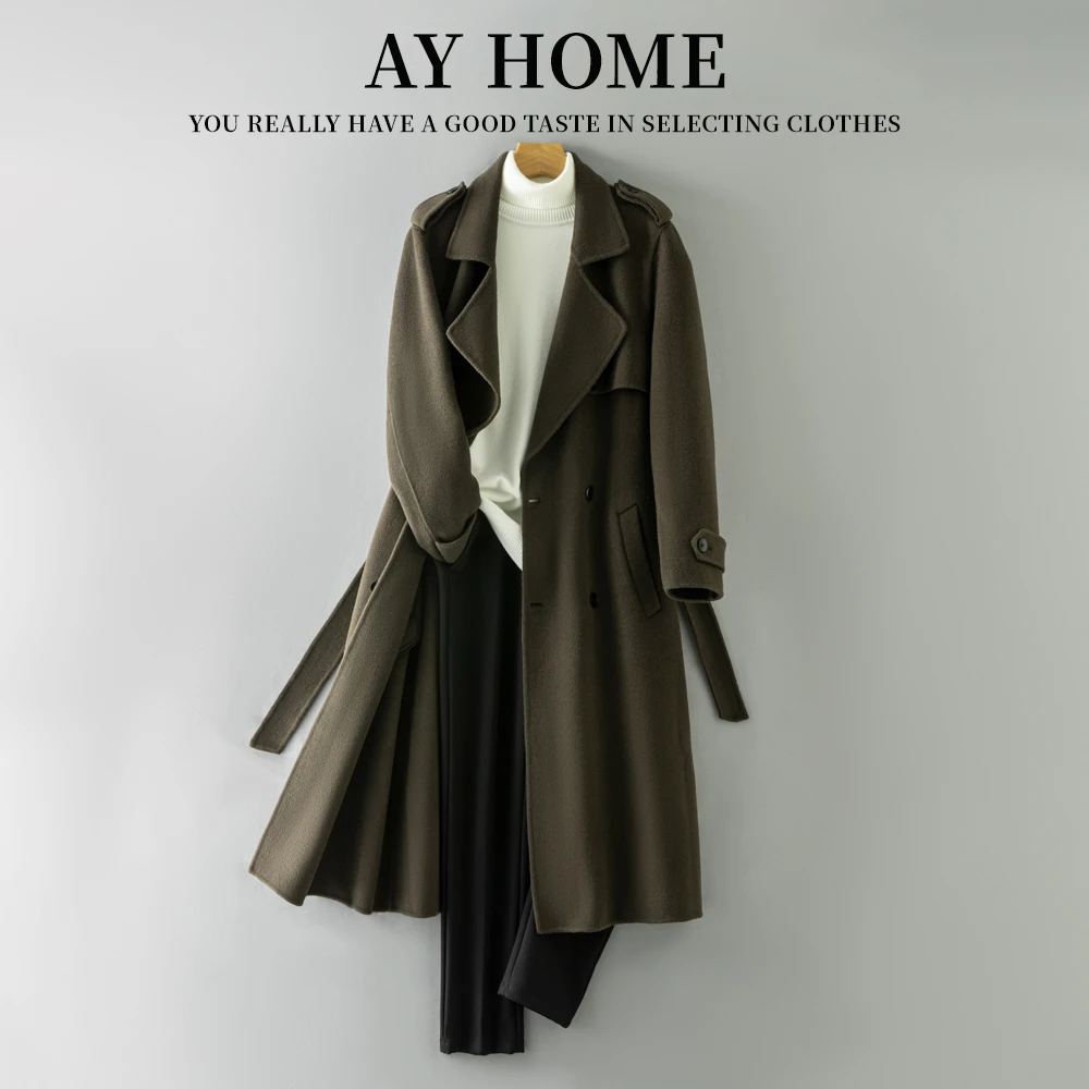 【100%羊毛长款】美式绵羊毛大衣男士2024年冬新款双面呢重磅外套潮