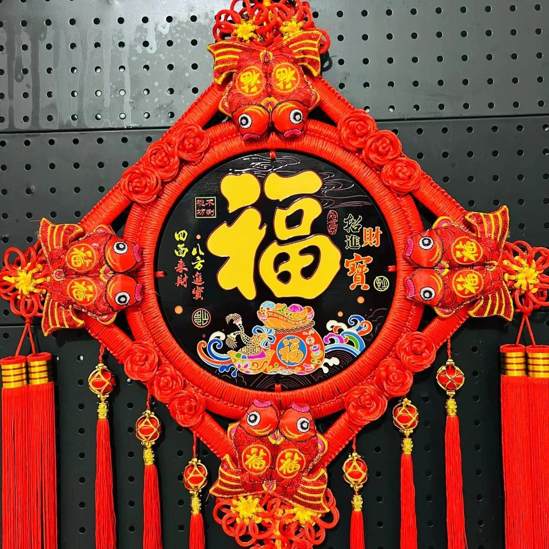 高端桃木中国结彩色八鱼12花（宽55长120左右）渐变流苏