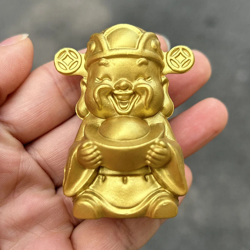黄铜小财神桌摆立体实心小财神装饰摆件车摆手把件铜工艺品