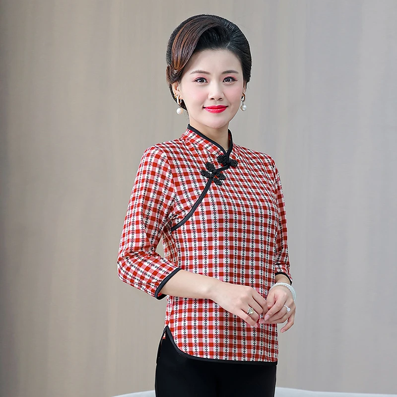 夏季妈妈装高贵洋气中国风七分袖旗袍上衣大码中年女复古唐装小衫