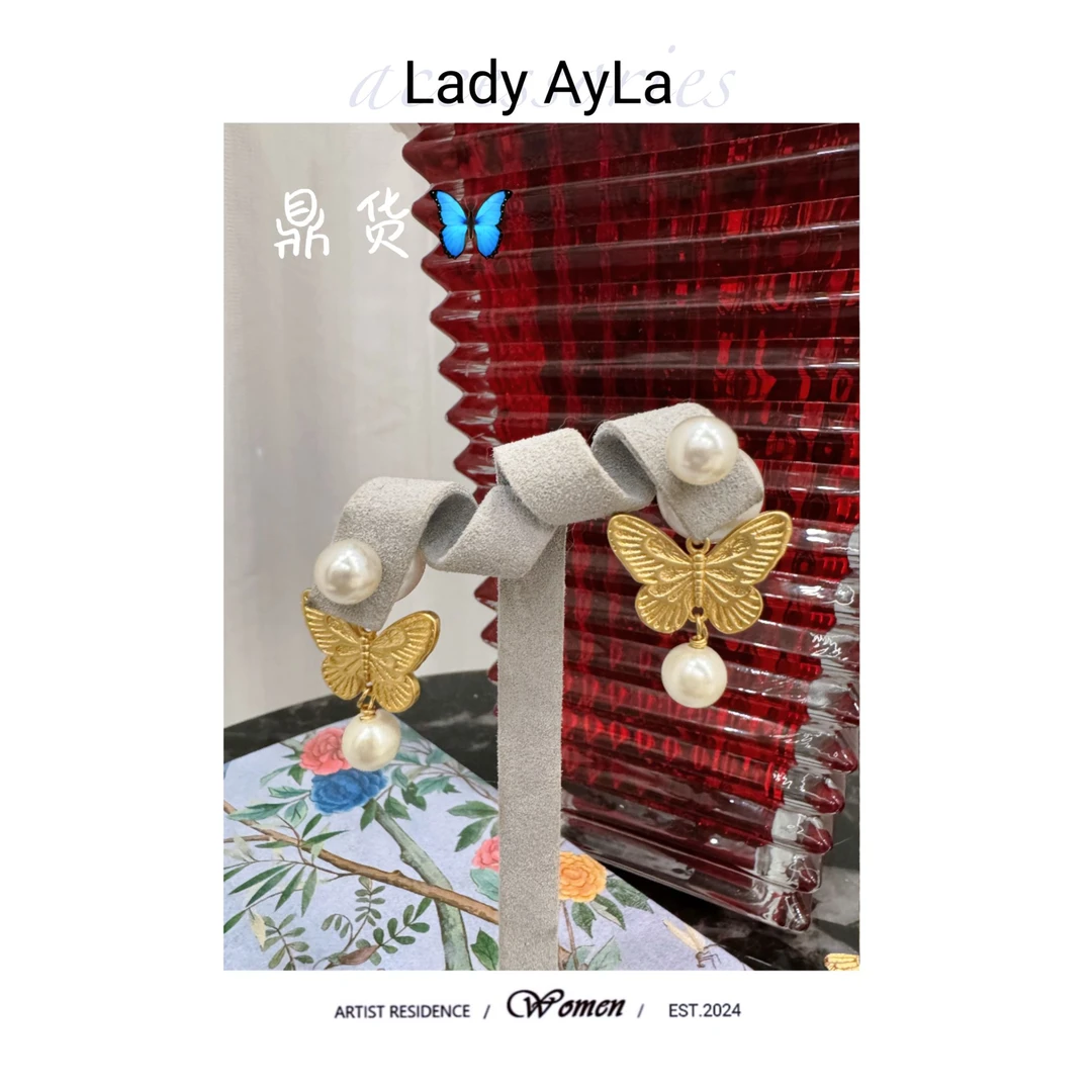 铜合金仿珍珠耳饰 蝴蝶简约时尚小众耳钉AL896