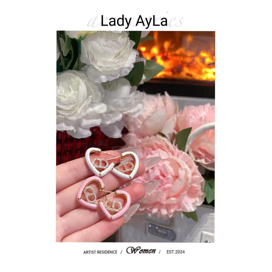 铜合金亚克力耳饰 爱心猪鼻闪锆耳钉AL704/AL287