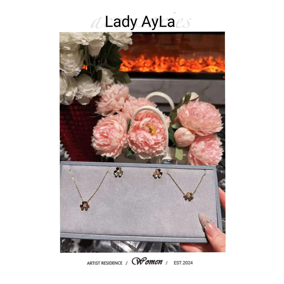 坠链均925银合成锆石 三叶花草百搭精致项链AL1066