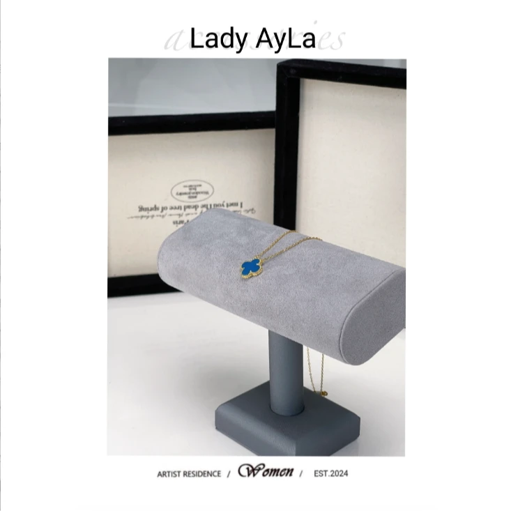 坠链均925银合成锆石 四叶花宝蓝色项链简约经典时尚AL450L