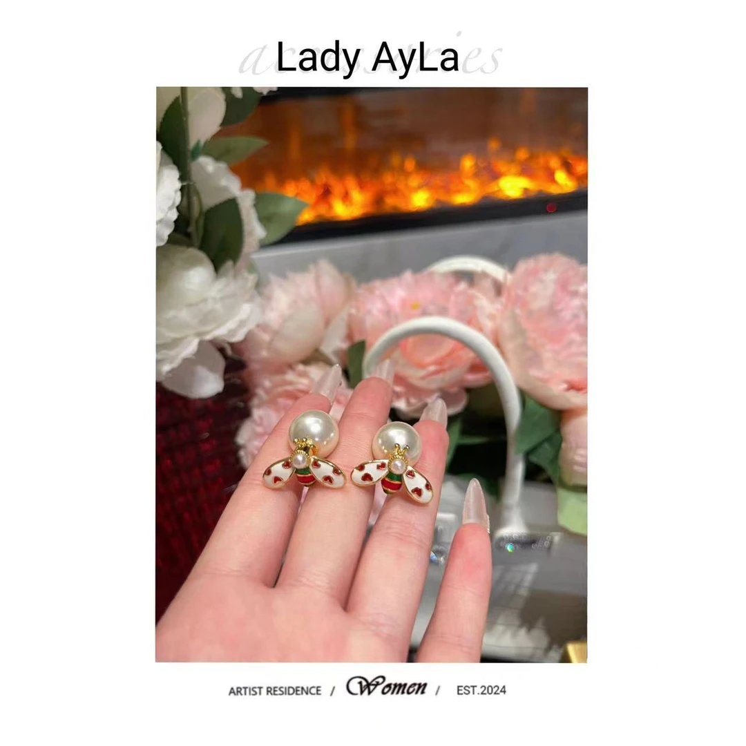 铜合金树脂耳饰 珠珠小蜜蜂【五金女孩】耳钉AL056