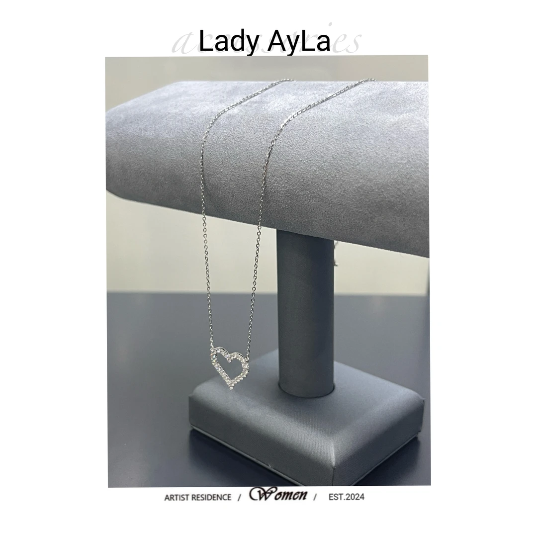 坠链均925银合成锆石 爱心镂空闪锆小众款项链AL2053