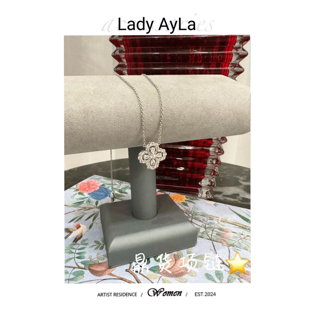 坠链均925银合成锆石  四叶花项链轻奢简约镶钻项链AL1203/AL114