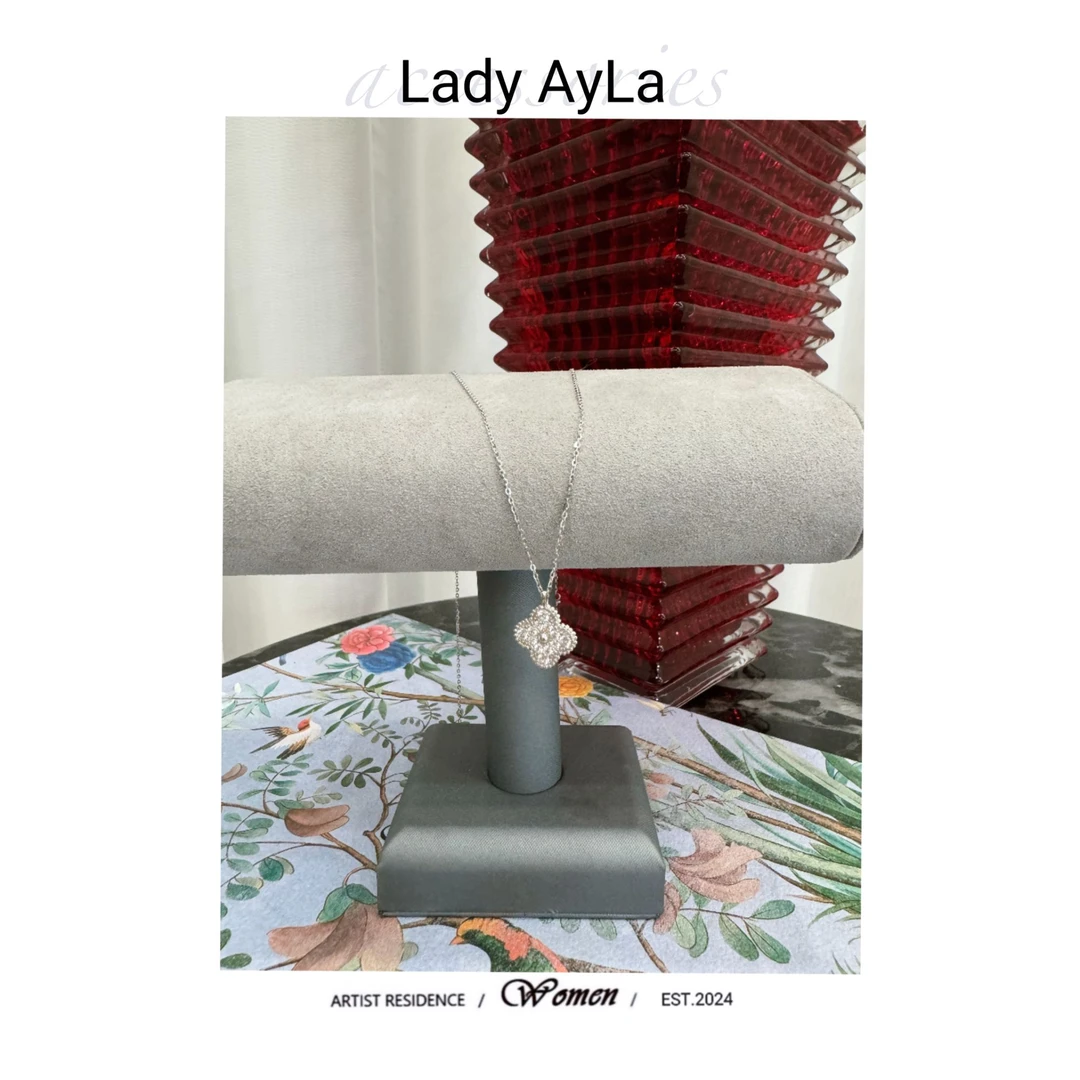 坠链均925银合成锆石 四叶花银色带钻D项链小众时尚轻奢AL724