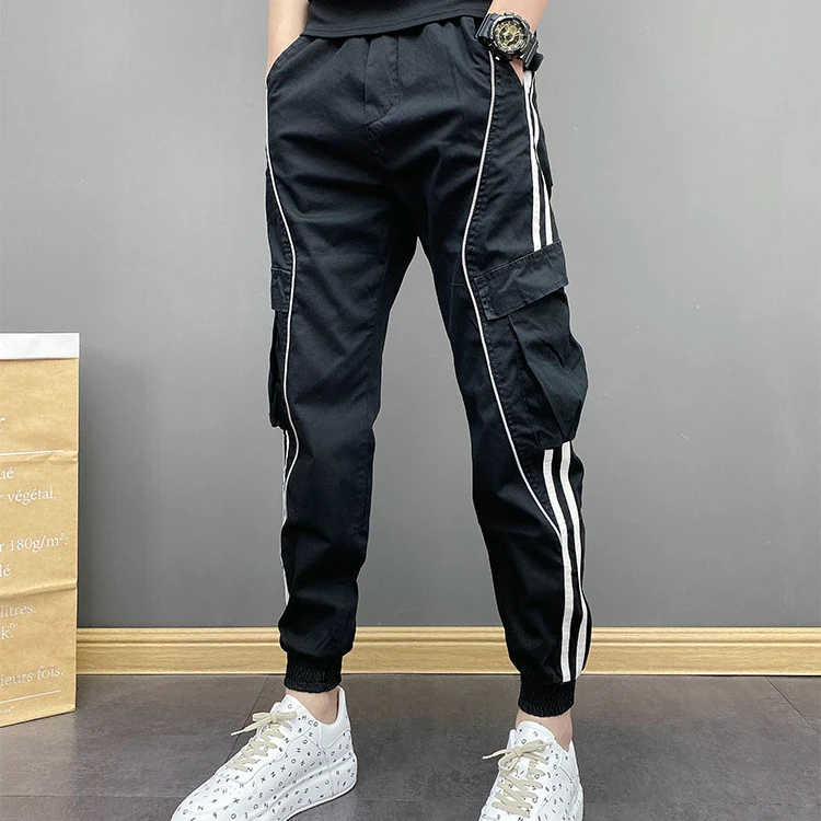 潮牌裤子男款夏季束脚裤青年男士男款工装哈伦男冰丝裤男款休闲裤