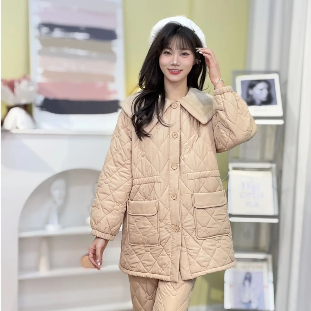 【半糖摩卡】新款三层夹棉睡衣防风轻羽中长款显瘦女款外出家居服女