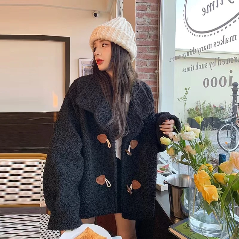 大码韩系懒惰风加厚羊羔绒外套女秋冬款胖mm宽松显瘦保暖开衫上衣